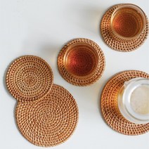 [투빌] 라탄테이블매트 라탄식탁매트 5종 모음 컵받침 티코스터 찻잔 냄비받침 나무받침대 홈카페 테이블매트 트레이받침대, 원형16cm