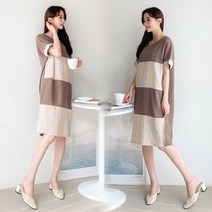 아이우먼 위쉬몰 NB 단배색린넨반팔원피스 9685H203 빅사이즈