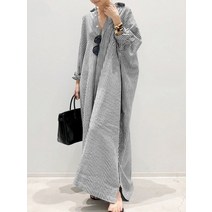 신상품 패션 코튼 린넨 스트라이프 가디건 넉넉한 캐주얼 기질 통근용 불규칙한 여성용 긴 드레스 상의, 02 Black