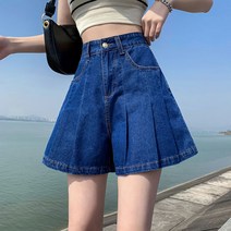 Momolatti 여성 플리츠 허리가 편한 밴딩 넓적다리 청반바지