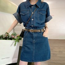 스타일아유 여성 여름 심플 카라 포켓 오버핏 박시 데일리 데님 셔츠 롱 원피스데일리 캐주얼