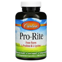 Carlson Pro-Rite Free-Form L-Proline & L-Lysine 200 Vegetarian Capsules, 1개, 베지 캡슐 200정