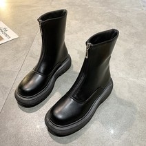 화이트 통굽 워커 부츠 앞 지퍼 여자 플랫헤드 부츠