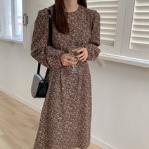 잇츠스타일 잔꽃 플라워 가득 브라운 롱원피스
