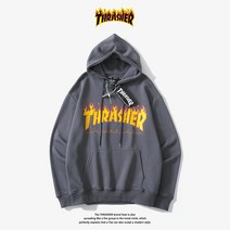 Thrasher FLAME LOGO 트레셔 불꽃 로고 플레임 후드티 진회색