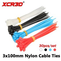 30 개/몫 3d 프린터 부품 3*100mm 자동 잠금 나일론 케이블 타이 와이어 지퍼 블루 레드 화이트 블랙 고정 3x100mm, 01 Red(3x100mm)