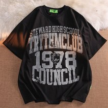 미국 빈티지 글자 프린트 반팔 티셔츠 남성 여성 캐주얼 스트리트 커플 BF 하라주쿠 셔츠 풀오버 o-넥 탑