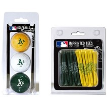 Team Golf MLB 로고 각인 골프공 (3개입) & 7cm(2-3/4인치)규정 골프 티 (50개) - 공 색상은 다를 수 있습니다. 그린, Oakland Athletics, Multi Team Color
