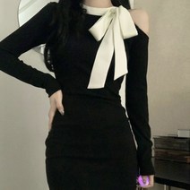 오프숄더 리본 힙 원피스