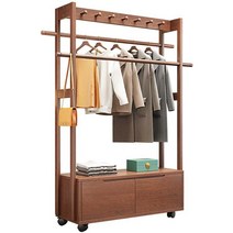 행거서랍장 원목 드레스룸 옷걸이 트롤리 철재 코너, 목재 색상 65CM