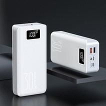 캠핑파워뱅크 휴대용파워뱅크 올인원파워뱅크 30000mAh 대용량 파워 뱅크 QC3.0 아이폰 호환 14 용 고속 충전 외장 배터리 휴대용 디지털 디스플레이 파워뱅크, [01] 30000mAh, [03] White