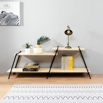 까사라움 거실 야외 캠핑 다용도 수납 원목 철제 선반 확장형 2단, 철제원목 확장형2단