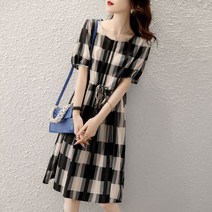 날달여 여성 봄 여름 가을 라운드넥 반팔 미디 원피스