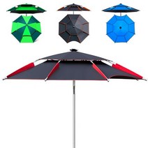 [래드원]파라솔/8각/이중파라솔2중 팔각 대형 파라솔/낚시용품/캠핑용품/햇빛가리개/대형파라솔+받침대/휴게소파라, 블랙+레드포인트2.2m