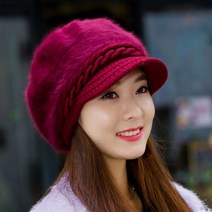 겨울 니트 털모자 골프 엄마 캡 숏챙 귀달이 빵모자 털안감, 와인 레드