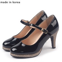 스몰사이즈 빅사이즈 스트랩 에나멜 가보시 하이힐 여성구두 8cm