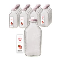 델몬트 쥬스 사각 유리병 골드, 500ml 20개, 핑크캡 20개(38파이러그), A19 딸기스티커 50개