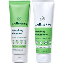 Wellnesse 스무딩 샴푸 및 컨디셔너 웨이브 곱슬머리용 226.8g8온스 코코넛 버베나 잎 비타민 기반 포뮬러 보호 보습 헤어 제품 뷰티