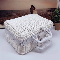 라탄 피크닉 바구니 왕골 야외 캠핑 보관함 소풍 휴대용 바스켓, 하얀, 27x17x11cm