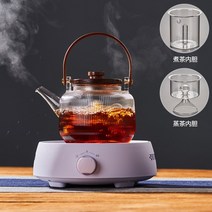 나혼산 1구 우드 화사 인덕션 티팟 빈티지 다도세트 내열유리 다기 주전자 전기 도기 차잔, 기본, 줄무늬나무뚜껑통+308백색