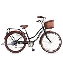 [지멘스 자전거]지멘스 데니24 26인치 클래식 자전거 시마노7단 알루미늄 프레임 바구니 여성용자전거 클래식 자전거, 174cm, 블랙