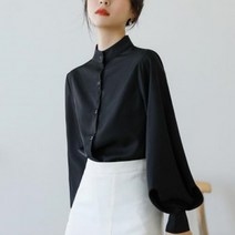 깔끔 풍성한 볼륨 소매 하이넥 블라우스 B L 가을 비숍