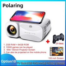 가성비 미니 캠핑 휴대용 빔프로젝트 Polaring-A1 네이티브 리얼 1080P 4K 프로젝터 비디오 프로젝터 2.4 및 5G HD 4000 루멘 홈 시네마 Proyector, 2-64 with Screen_EU 플러그