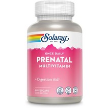 Solaray 철분 및 DHA가 포함된 하루 1회 산전 종합비타민 임산부를 위한 비타민 미네랄 아침 완화를 소화 보조제 허브 블렌드 전체 식품 베이스 90회 제공량 90 베지캡