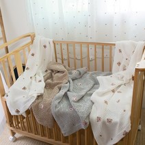 네이처스티치 볼빨간 아기동물들 자수 모달 와플 여름/간절기 블랭킷 아기 유모차 카시트 낮잠 이불, 아기곰