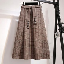 [100kg까지 날씬해보이는] PINKFUL 스커트 여성 가을 겨울 간절기 편한 체크 모직 하이웨이스트 단아한 매력 루즈핏 빅사이즈 3XL 캐주얼 패션 데일리 미디 스커트