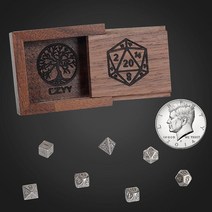 CZYY DND 6mm 마이크로 다면체 미니 주사위 세트 + D20 및 생명의 나무 각인 던전 앤 드래곤 테이블 탑 RPG 및 카드 보드 게임에 적합, Silver Dice Set With Wood Box