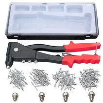 ESynic Riveting Tool 팝 리벳 키트 프로페셔널 팝 리벳 건 튼튼한 핸드 리베터 키트 리벳 툴 200 리벳 포함 - 2.4mm 3.2mm 4mm 4.8mm 금속