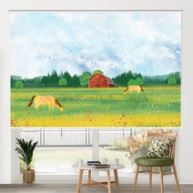 창앤롤 풍경 실사롤스크린 말 초원 일러스트 자연 거실 블라인드