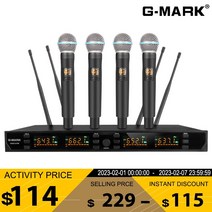 무선 마이크 G-MARK G440XFM 4 채널 전문 UHF 다이나믹 금속 바디 주파수 가라오케 무대 파티