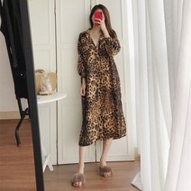여성 봄 여름 호피무늬 롱 셔츠 M21