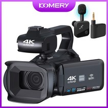 소형캠 방송용카메라 Komery 전체 4k 전문 비디오 카메라 64mp 와이파이 캠코더, rx200-무선 마이크, 64g
