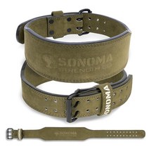 Sonoma Strength Co. 가죽 역도 벨트 10mm 두께 10.2cm(4인치) 너비 테이퍼드 - 스쿼트 데드리프트 벤치 프레스용 체육관 운동 남성 및 여성용 미디엄, Green