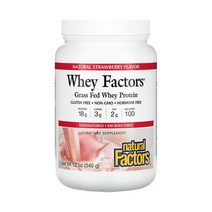 내추럴팩터스 Grass Fed 웨이 프로틴 유청 단백질 딸기 340g 락토페린 알부민 락토 글로불린 페닐 알라닌 루신 글라이신 트레오닌 트립토판 히스티딘 아스파르트산 티로신