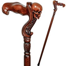 gc-artis 해골 머리가있는 나무 지팡이 인체 공학적 손바닥 그립 핸들 36 남성 여성을위한 나무 조각 워킹 스틱