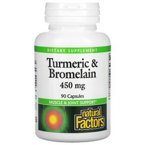 내추럴팩터스 울금 강황 브로멜라인 Turmeric & Bromelain 450mg 90정 파인애플 줄기, 90 Count