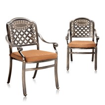 스마트퍼니처 유럽 스타일 브론즈 색상 펜션 정원 테라스 카페 호프 알루미늄 주물 패브릭 쿠션 팔걸이 체어 야외의자