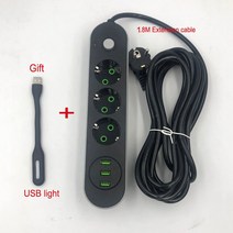 멀티탭5M 연장 코드 전원 스트립 소켓 EU 플러그 3 USB 충전 벽 어댑터 로봇 진공 청소기에 적합, 01 250 볼트_01 Black_01 EU_01 3, 13 1.8M with light