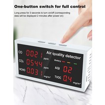 5-In-1 공기모니터 가정용 공기감지기 오염 테스터 CO/CO2/HCHO/AQI/TVOC LED 화면으로 실시간 모니터링
