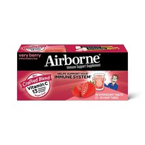 Airborne 1000mg 비타민 C 아연 발포성 태블릿 면역 지원 보충제 강력한 항산화 물질 A 및 E 탄산 음료 36개 베리 맛, 18 Count (Pack of 2)
