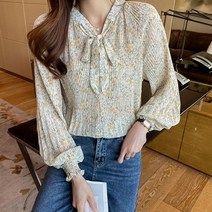 [숙대공장] 여성 루즈 핏 블라우스 샤랄라 플라워 셔츠 옐로우