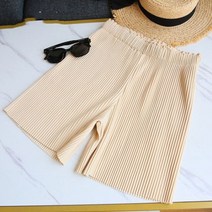 여성 Pleated 반바지 여름 캐주얼 높은 허리 다섯 포인트 바지 숙녀 얼음 실크 넓은 다리 바지 느슨한 얇은 여자 선물 조수 스커트