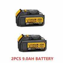 디월트 전동공구 호환 배터리 20V 6.0Ah DCB200 MAX XR 교체용 리튬 교체 백업용 밧데리, 2PCS 9.0AH
