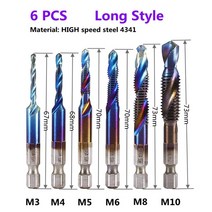 오스터 다이스 m3 m4 m5 m6 m8 m10 탭 드릴 비트 14 육각 탭, 6pcs-c-long