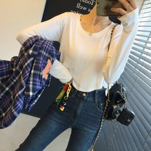 아이미마인 / 모찌 라운드 스판 찰랑 크롭 긴팔티셔츠 (4color)