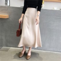 새틴롱스커트 A라인 새틴 스커트 여성 봄 가을 패션 오피스룩 우아한 롱 카키 심플 베이직 슬림 바디콘